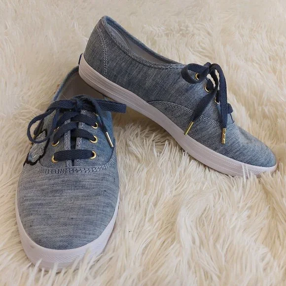 KEDS Champion Chambray Applique Navy Floral Sneaker w/ DearFoam Footbed, Sz 6.5W - Picture 2 of 8